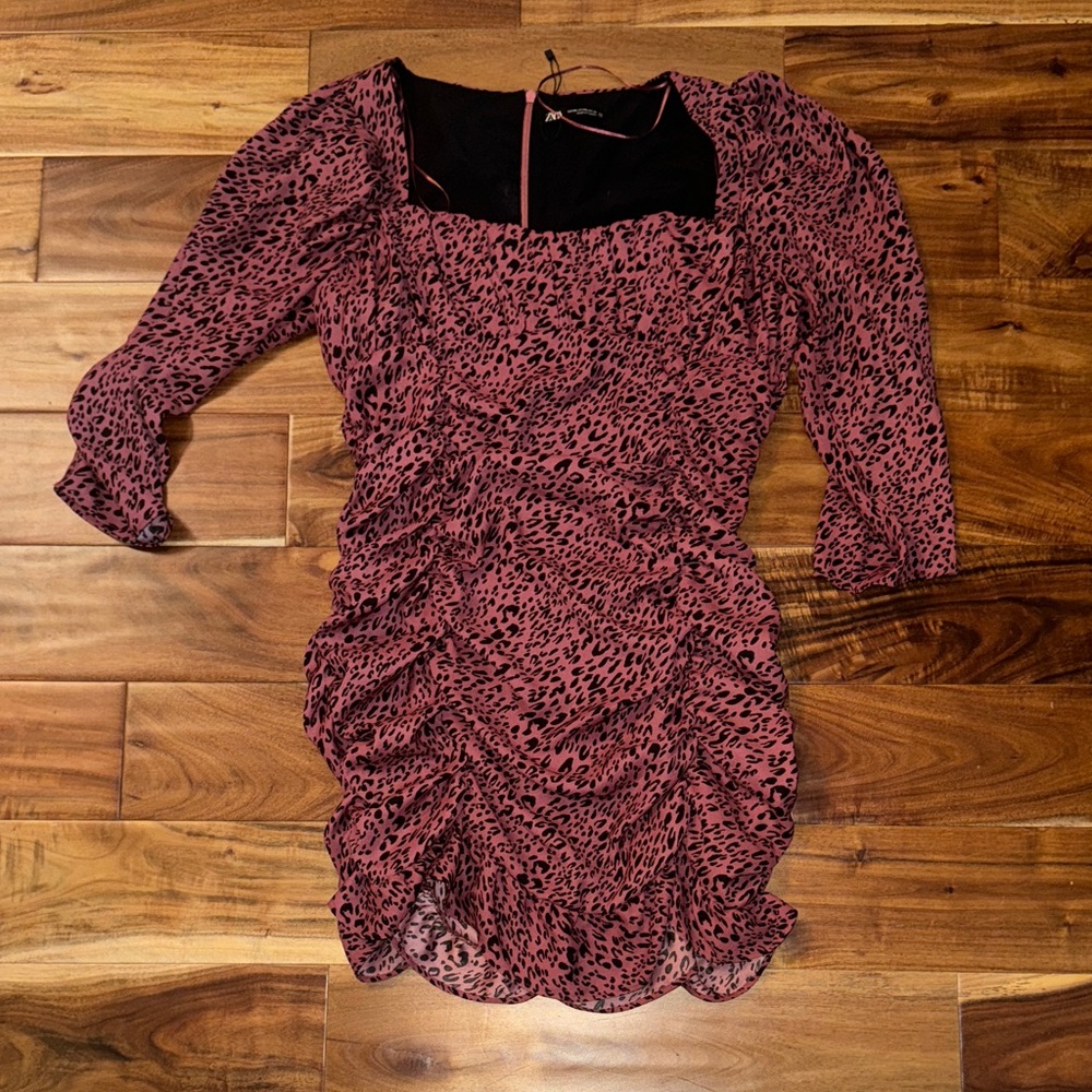 Zara Animal Print Ruched Dress